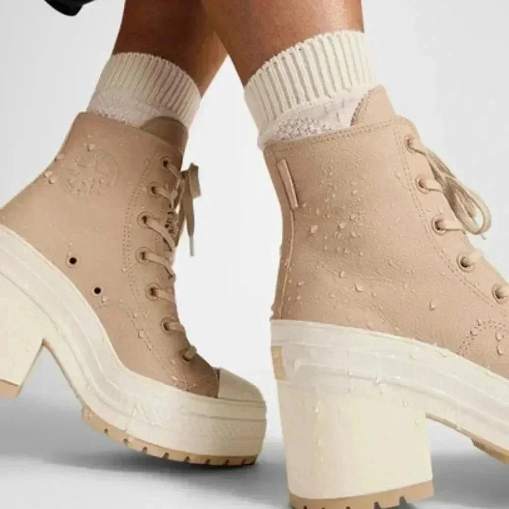 😍 NWT 😍 Converse Chuck 70 De Luxe Heel Weatherized Leather, Tan, Women's 8